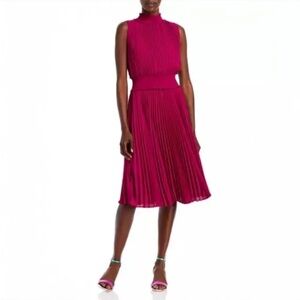 Nanette Lepore Pink Pleated Cocktail Sheath Midi Dress Size 6